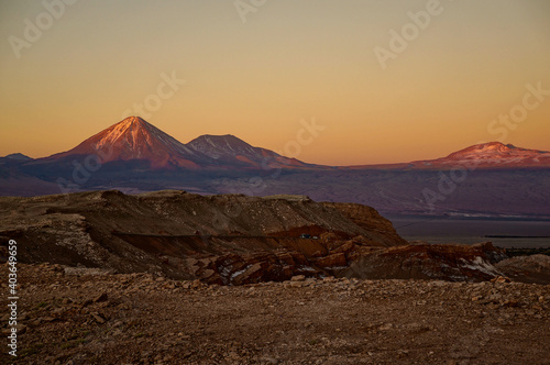 Sunset view of a volcano near the Moon Valley in the Atacama Desert  Antofagasta  Chile