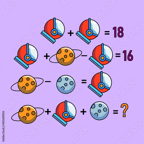 Mathematical riddle, educational game for children and adults, rebus.Riddle for the mind. Riddle with numbers. Vector. Mathematical rebus. Result. Crossword for social networks