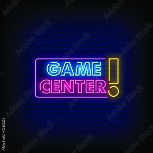 Game Center Neon Signs Style Text Vector