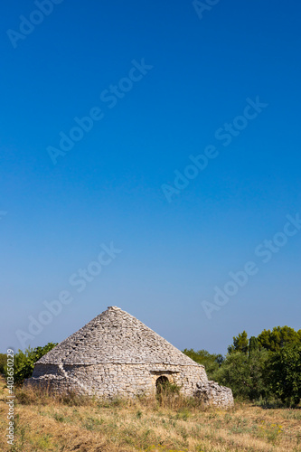 Trulli  typical houses near Castel del Monte  Apulia region  Italy