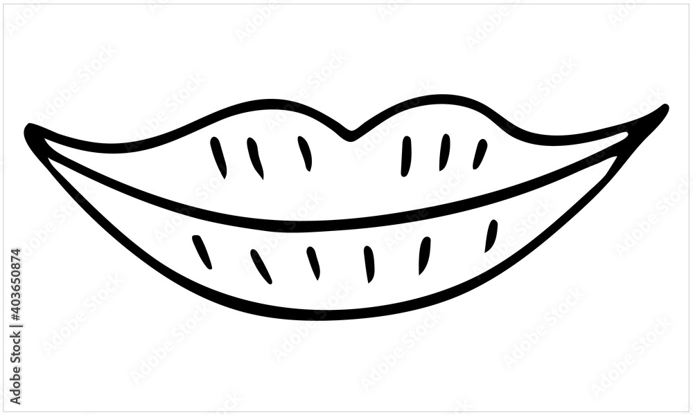 Lips. Smile. Isolated simple hand drawn vector illustration in black and white. Lips. Smile. Isolated simple hand drawn vector illustration in black and white.