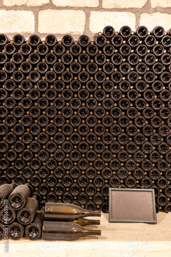 bottles of wine in old cellar in center of Eger, Northern Hungary