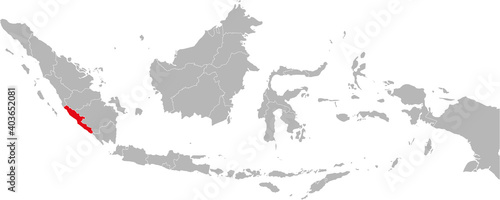 Bengkulu province isolated on indonesia map. Gray background. Business concepts and backgrounds.