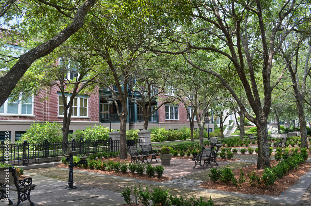 Formal City Garden and Brick Patio in Charleston South Carolina