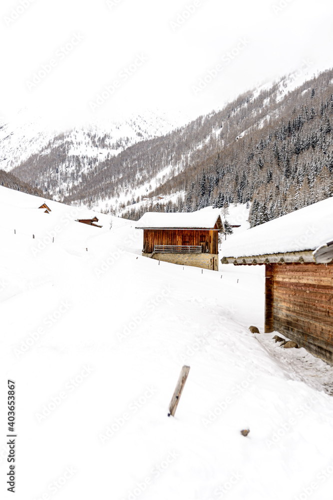 alm valley in winter with a lot of snow