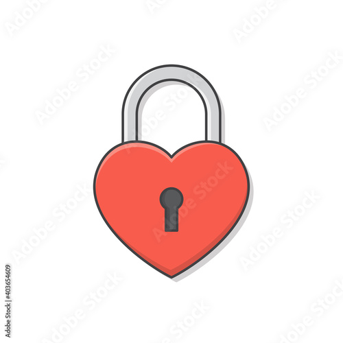 Love Heart Padlock Vector Icon Illustration. Red Heart Flat Icon