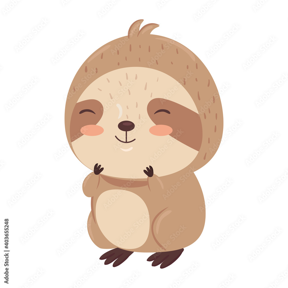 Fototapeta premium Kawaii sloth bear animal cartoon design, Cute character and nature theme Vector illustration