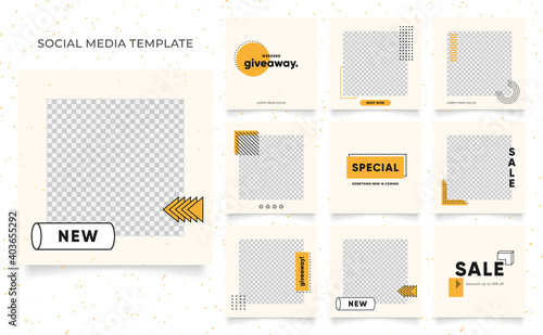 social media template banner blog fashion sale promotion. fully editable instagram and facebook square post frame puzzle organic sale poster. fresh yellow element shape vector background