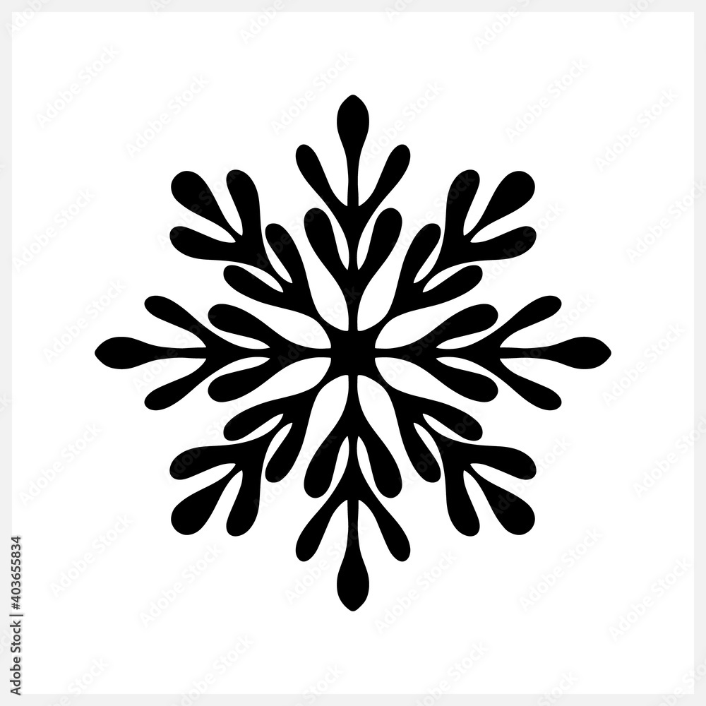 Snowflake icon isolated on white. Christmas and winter emblem. Stencil, scantling design. Vector stock illustration. EPS 10