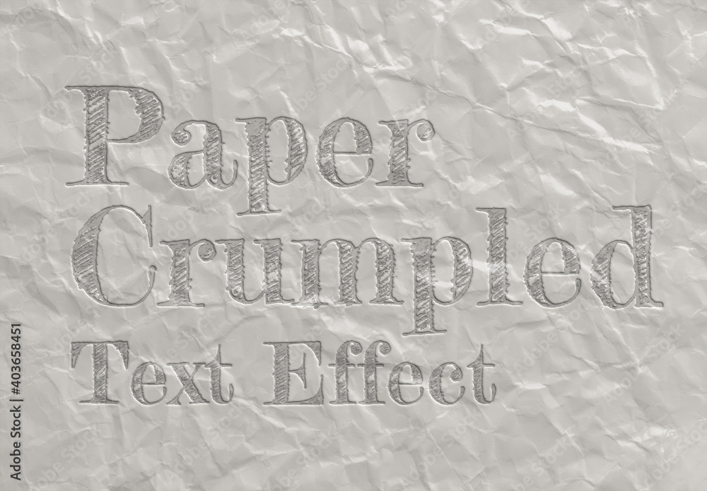 Debossed Text Effect on Crumpled Paper Sheet Texture Mockup Stock