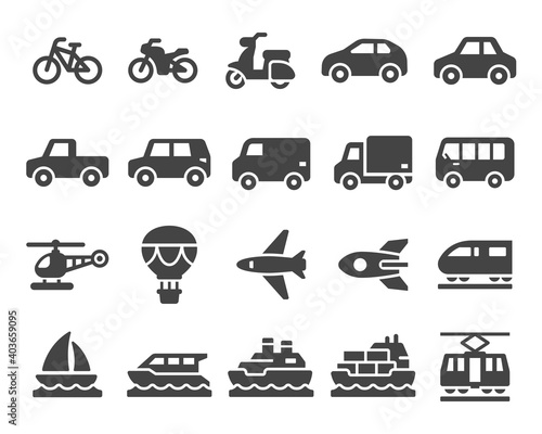 vehicle and transport icon set,solid and glyph style,vector and illustration