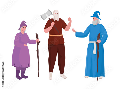 Fairytale executioner witch and magician cartoon design, Fantasy magic and medieval theme Vector illustration