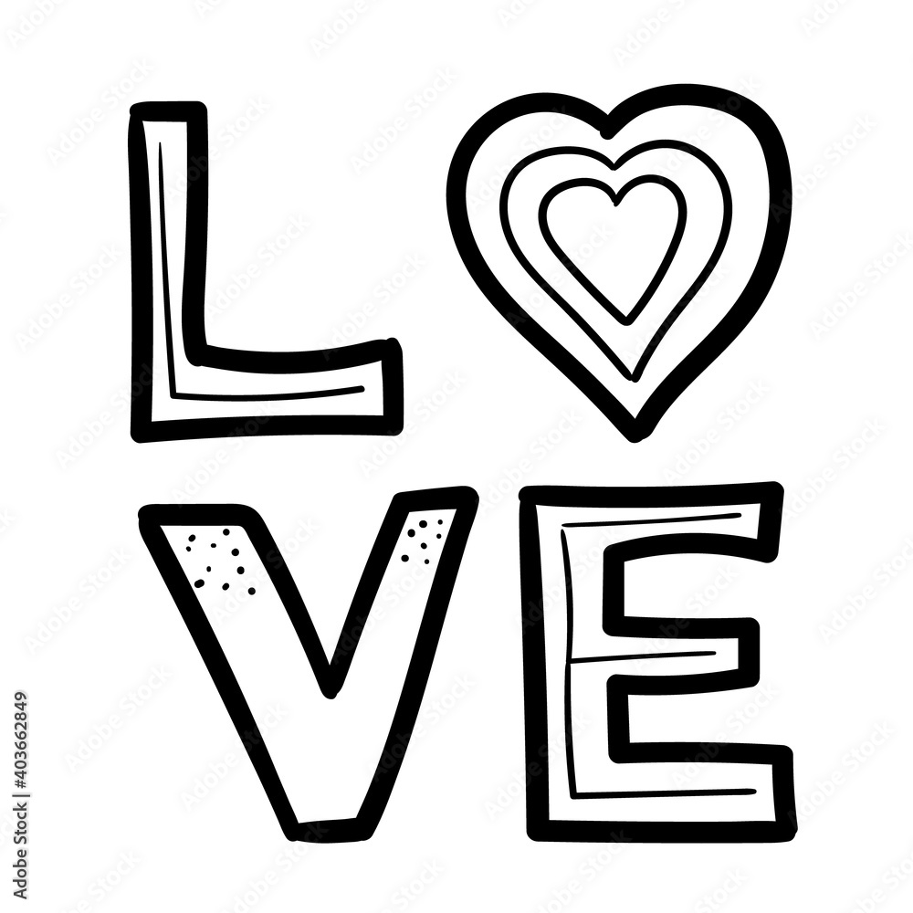 Fashion print with word love. Vector hand drawn illustration. Graphic design element. Can be used as print for poster, t shirt, postcard Fashion print with word love. Vector hand drawn illustration. Graphic design element. Can be used as print for poster, t shirt, postcard