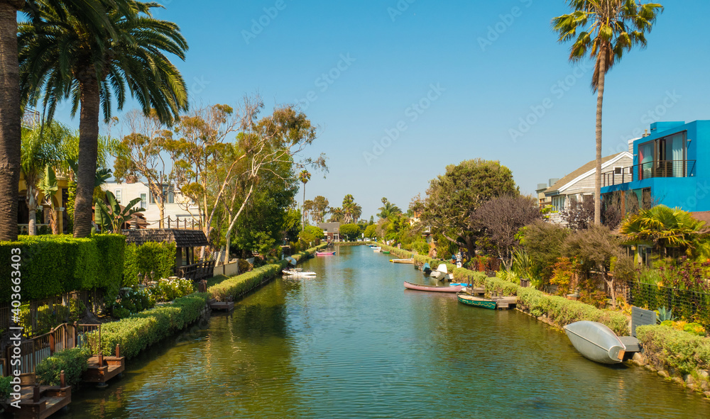 Beautiful view of the canals of Venice Beach in summer