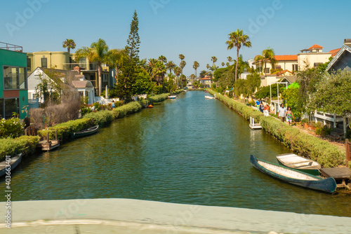 Beautiful view of the canals of Venice Beach in summer