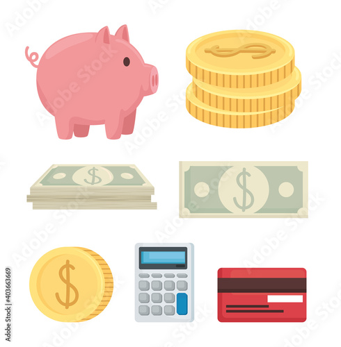 Money icon collection of financial business banking commerce and market theme Vector illustration
