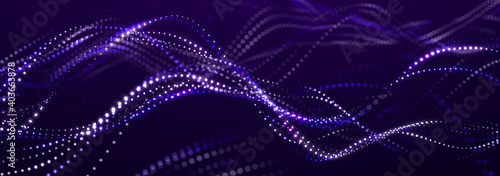 Digital wave with meny dots. Abstract backdrop of dynamic wave. Technology or science banner. 3d widescreen