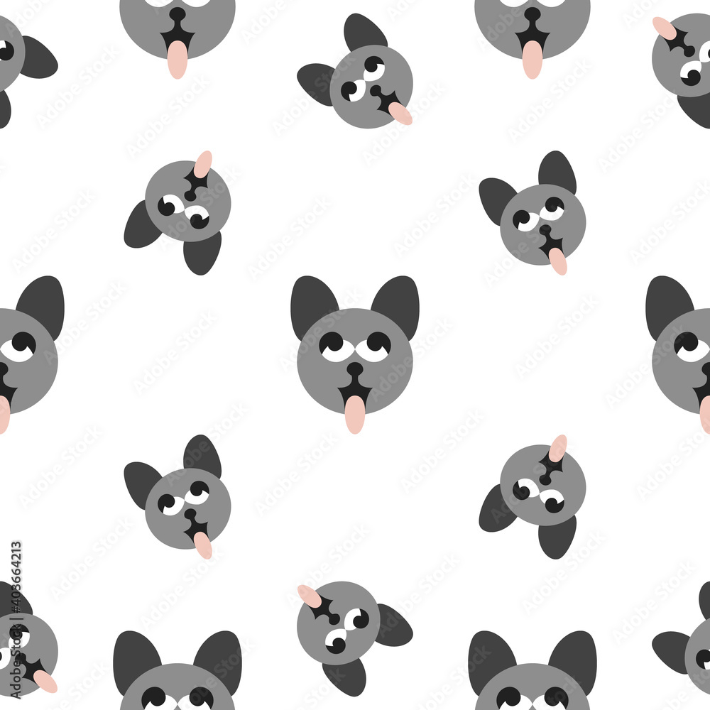 Seamless pattern. Gray cat heads sticking out their tongue. Funny and cute. illustration vector. Transparent background