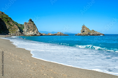 Palmi, Reggio Calabria district, Calabria, Italy, Tonnara beach and Ulivo rock