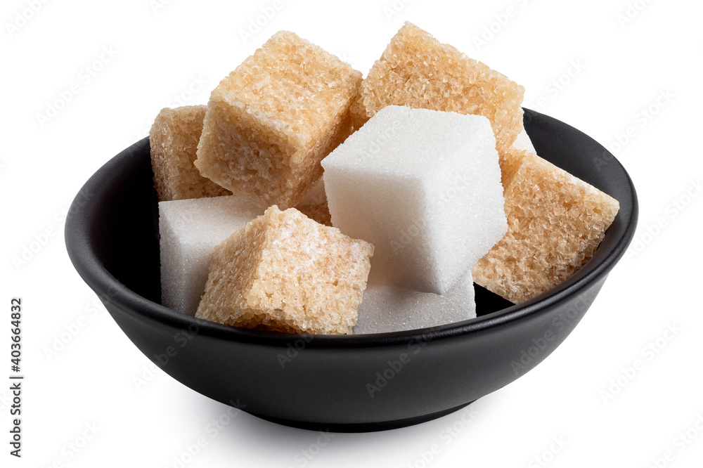 Brown and white sugar cubes.