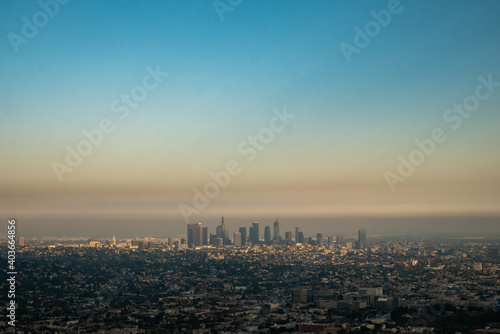 Wide view of Los Angeles city with polluted sky