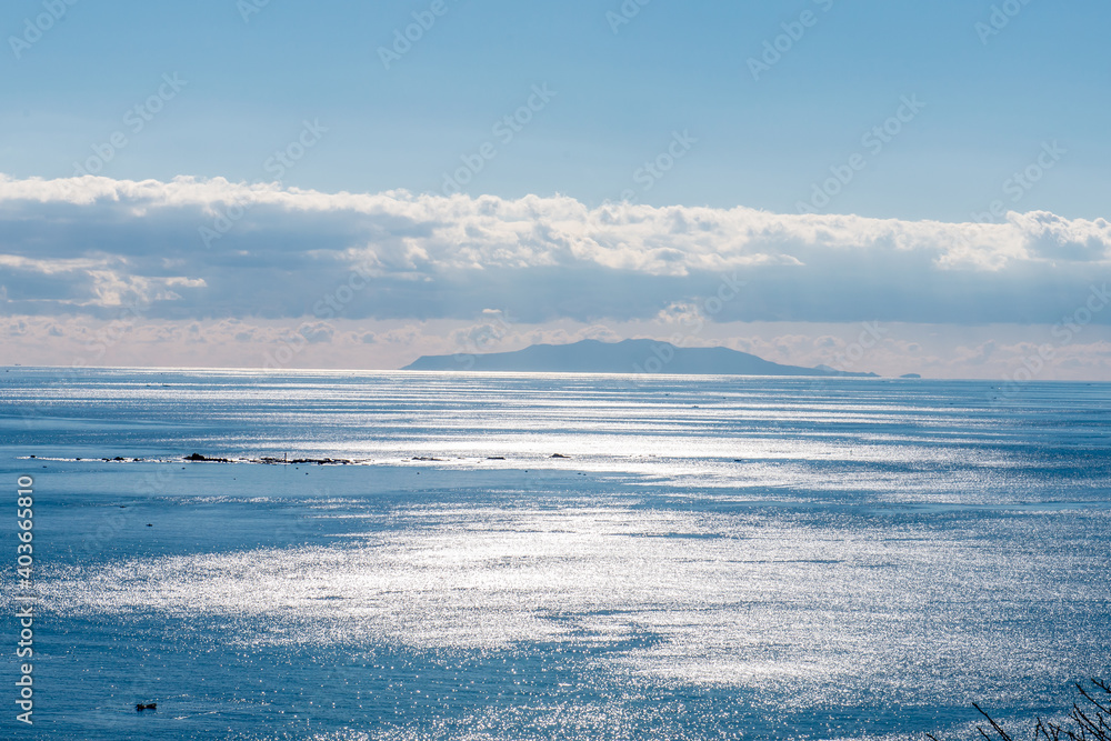 高台からの海の景色　輝く海面