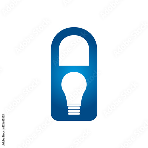 Light bulb in padlock. Light bulb idea logo design in lock. The lock used as security is closed and the lit bulb goes out. On a white background