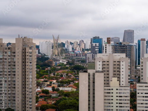 Brooklin neighborhood view with cable-stayed bridge in the background in Sao Paulo