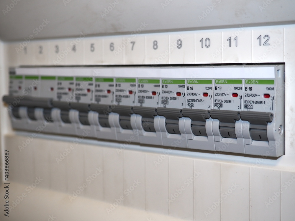 Overcurrent protection device or circuit breakers. Miniature circuit breakers. Overcurrent protection device or circuit breakers. Miniature circuit breakers.