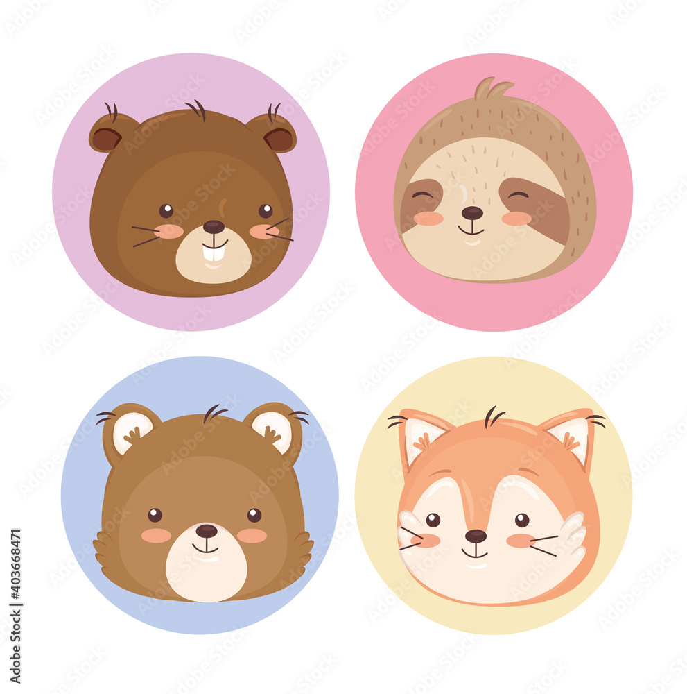 Kawaii animals cartoons icon collection design, Cute character and nature theme Vector illustration Kawaii animals cartoons icon collection design, Cute character and nature theme Vector illustration