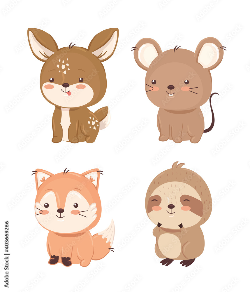 Kawaii animals cartoons symbol set design, Cute character and nature theme Vector illustration