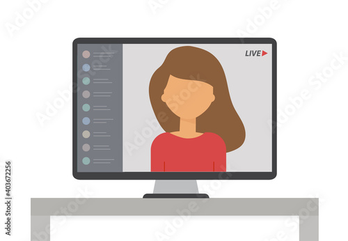 Young female holding a live streaming online event