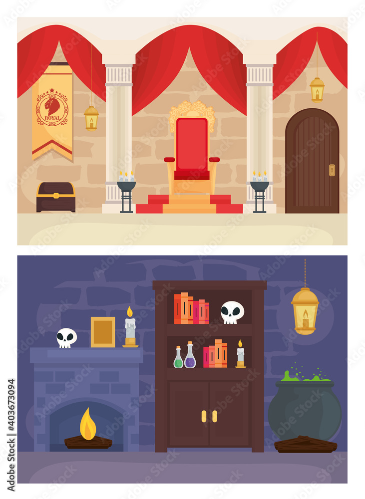 Fairytale king and magician landscapes design, Fantasy magic and medieval theme Vector illustration