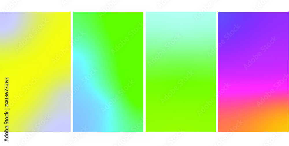 Trendy colored gradients for various backgrounds. Gradients with different blur angles.  Cover design both for app, mobile and for brochure, leaflet, flyer, card, backgrounds. Soft color vector design