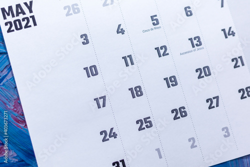 May 2021 calendar. May monthly calendar on blue background