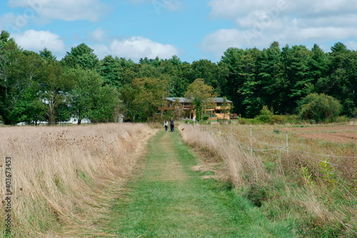 Hiking Trail in farm and hiker