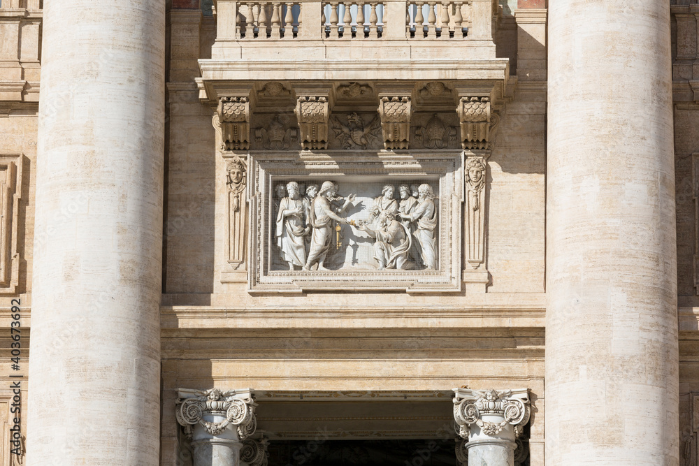 Relief above the main entrance to Saint Peter's Basilica, Vatican, Rome, Italy