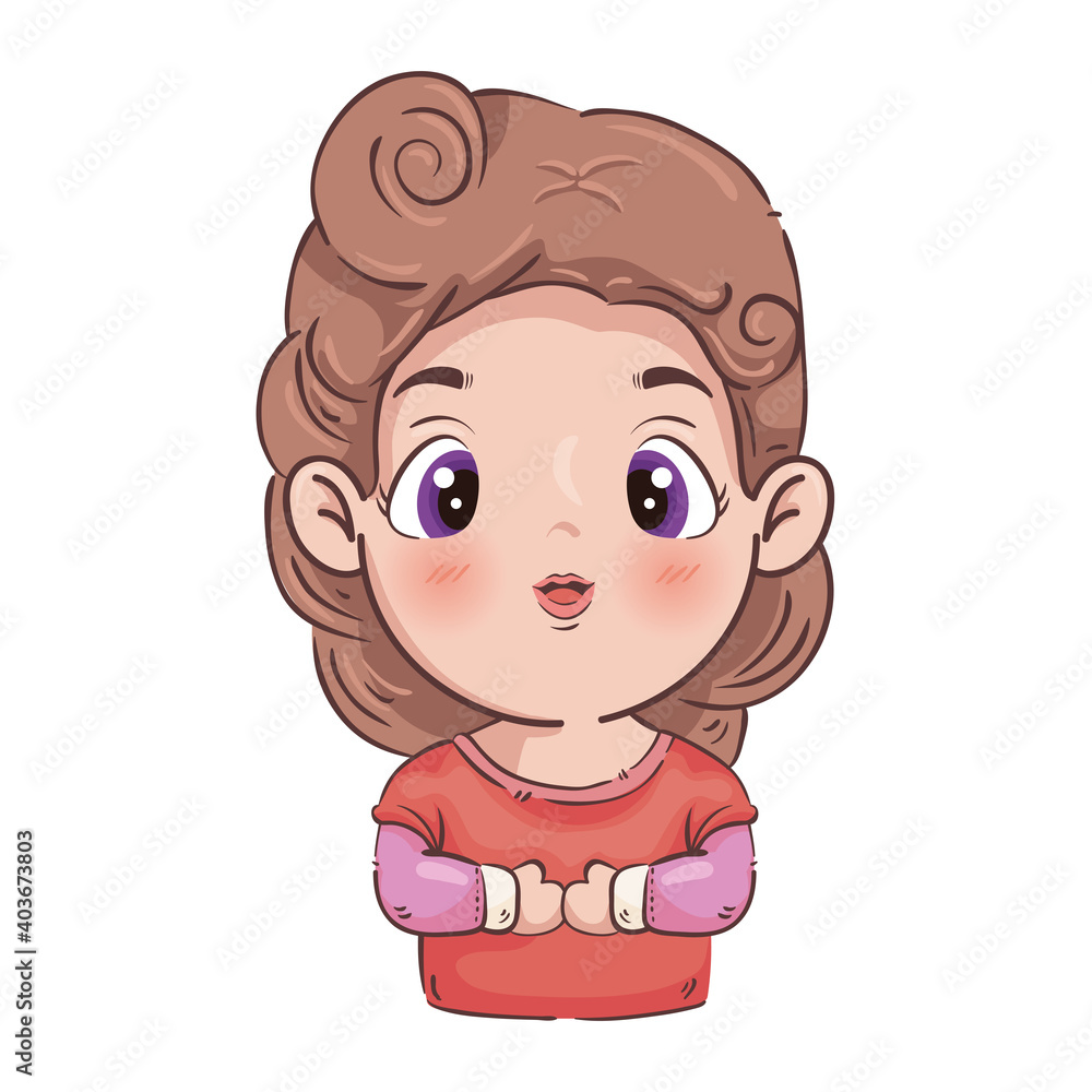 Girl cartoon with brown hair design, Kid childhood little and people theme Vector illustration