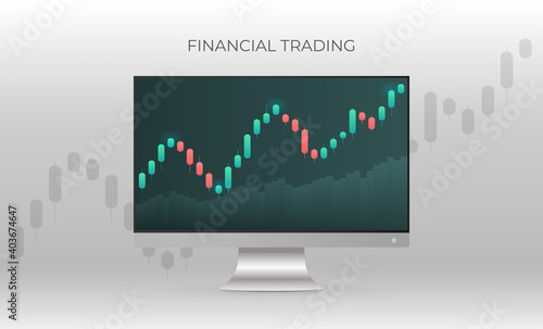Financial trading banner. A monitor displaying stock market quotes. Investment trading in the stock market. Vector illustration.