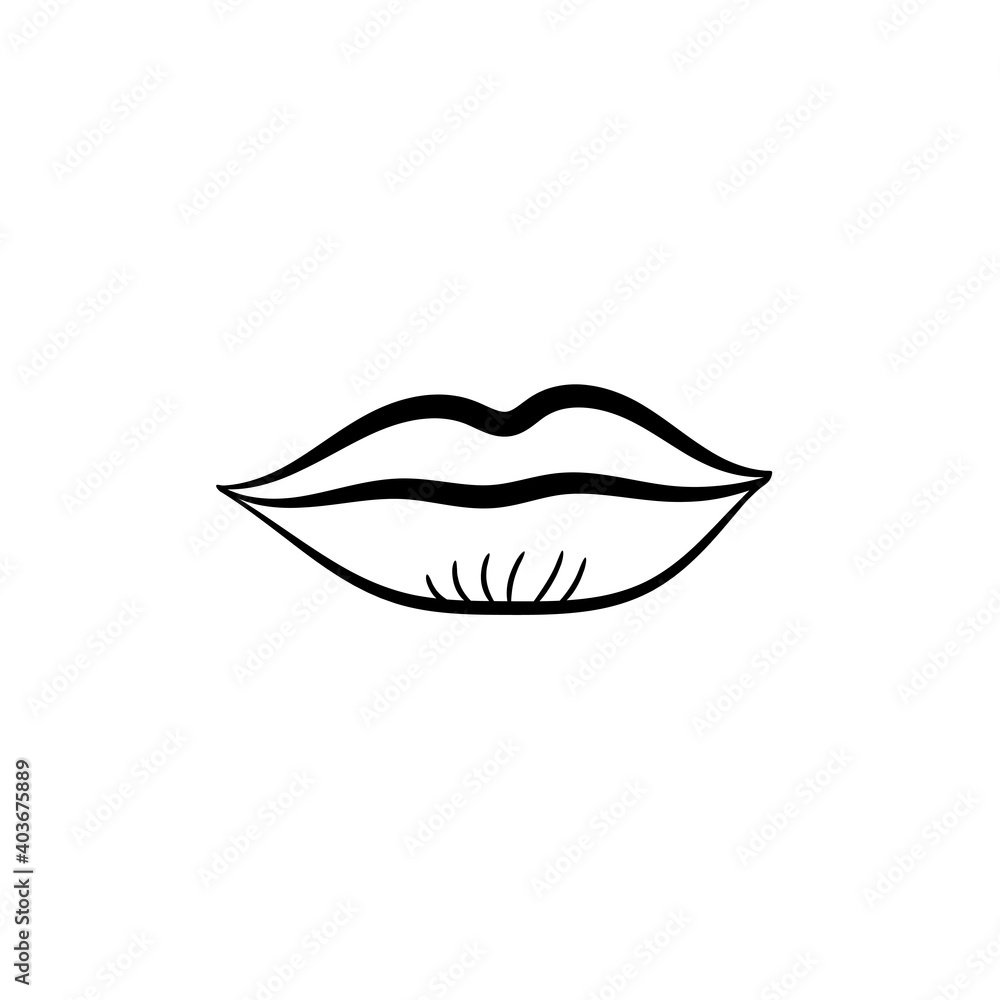 Obraz premium Charming female lips. Hand drawn vector illustration in Doodle style. Isolated object on a white background. Design for wedding decor, Valentine's day.