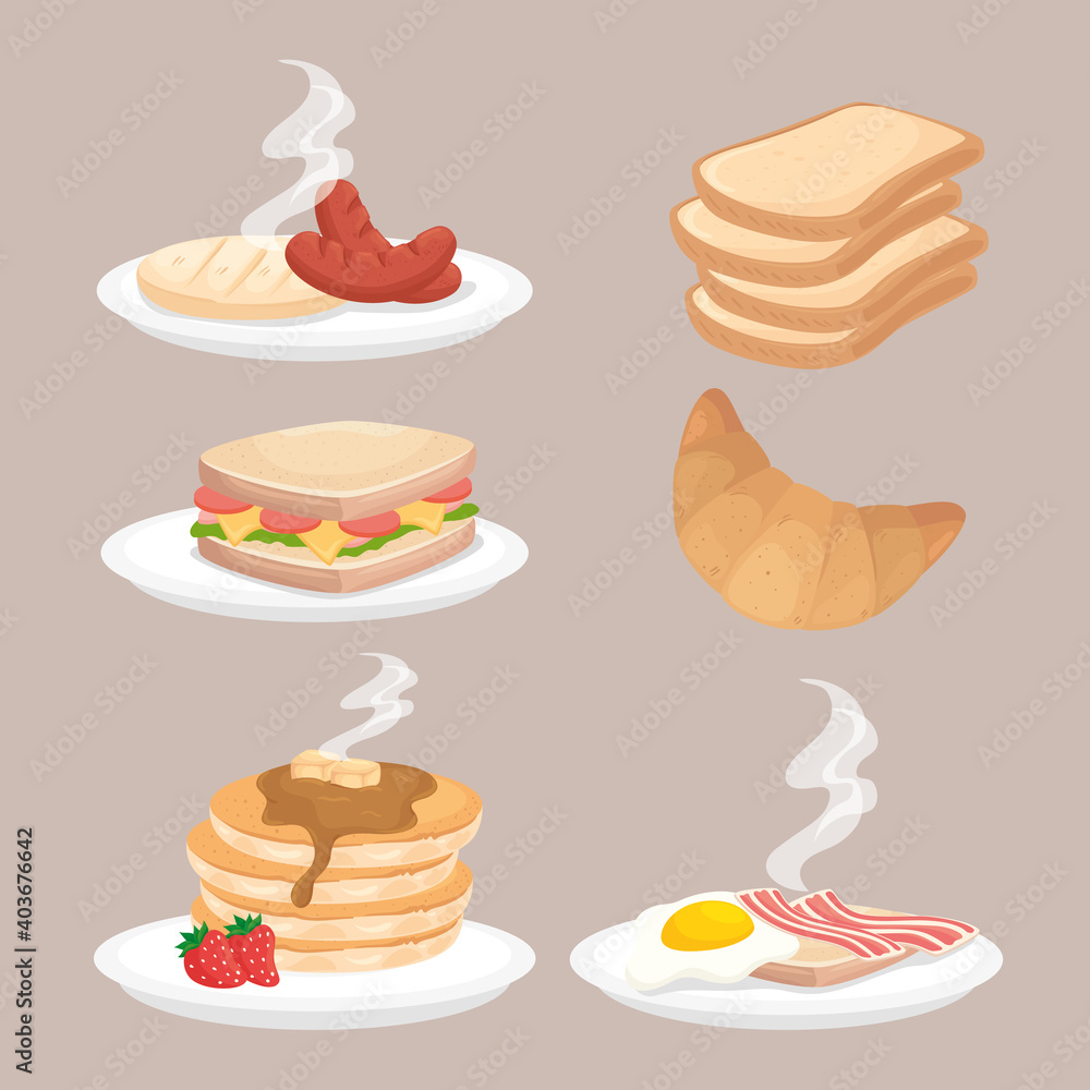 Breakfast icon collection design, food fresh tasty and meal theme Vector illustration Breakfast icon collection design, food fresh tasty and meal theme Vector illustration