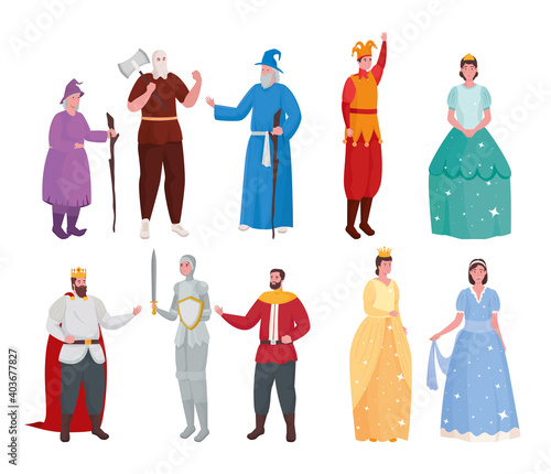 Fairytale people cartoons symbol set design, Fantasy magic and medieval theme Vector illustration