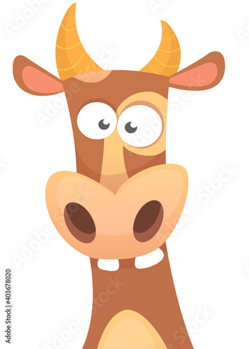 Funny cartoon cow character isolated on white background. Farm animals. Vector illustration