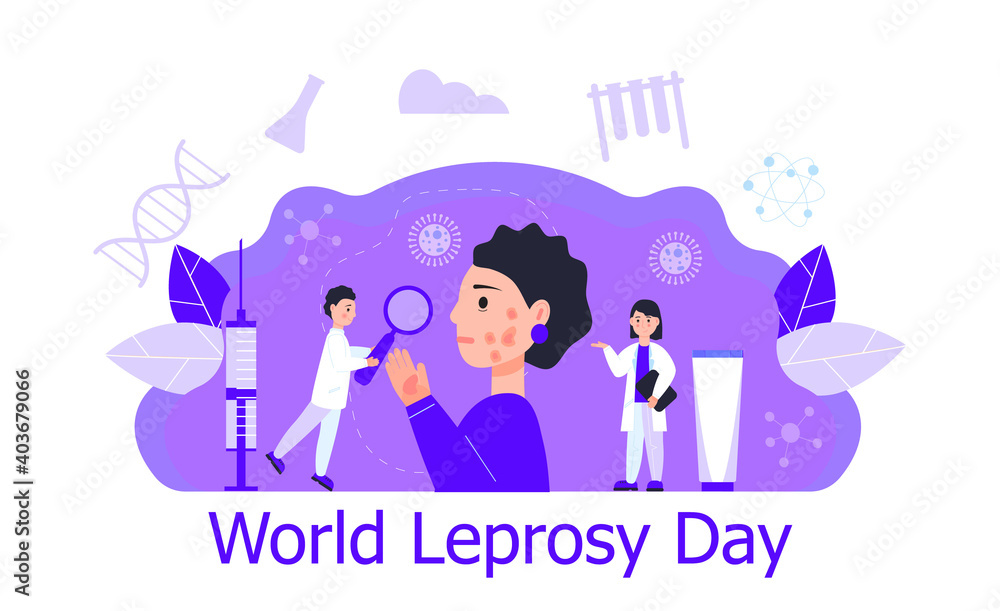 World Leprosy Day is observed on the last Sunday in January. Doctors treat ill patient. Medical concept vector for flyer, post, banner, blog World Leprosy Day is observed on the last Sunday in January. Doctors treat ill patient. Medical concept vector for flyer, post, banner, blog