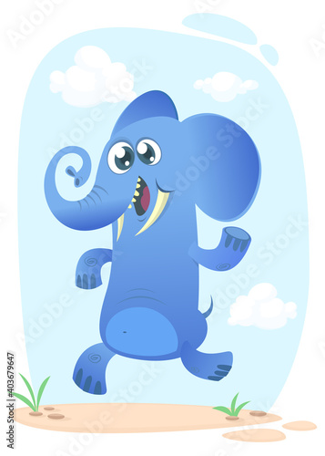 Fototapeta Naklejka Na Ścianę i Meble -  Cartoon funny elephant dancing excited. Vector illustration