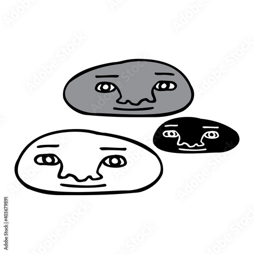 Isolated black and white vector illustration set of abstract lined cubist faces