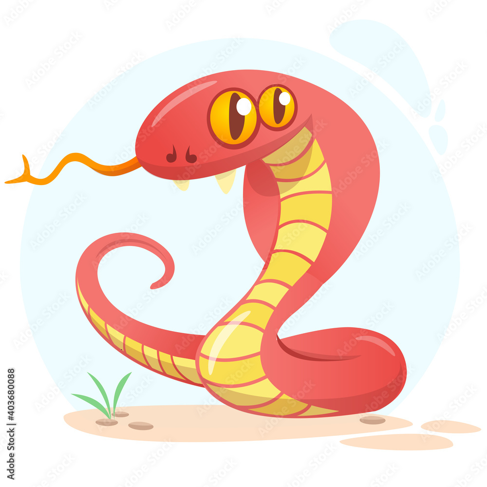 Fototapeta premium Cartoon red snake. Vector illustration isolated