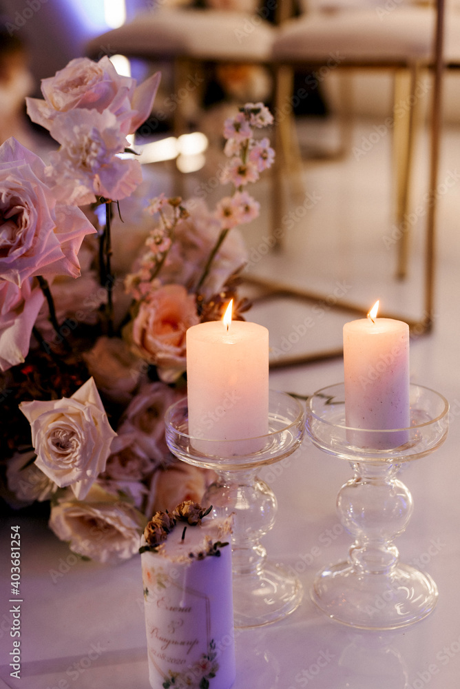 atmospheric candle decor with live fire on the banquet table atmospheric candle decor with live fire on the banquet table