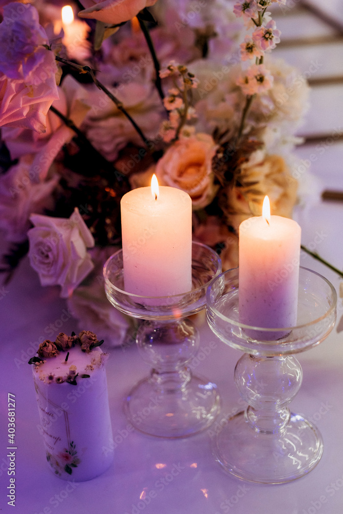 atmospheric candle decor with live fire on the banquet table atmospheric candle decor with live fire on the banquet table