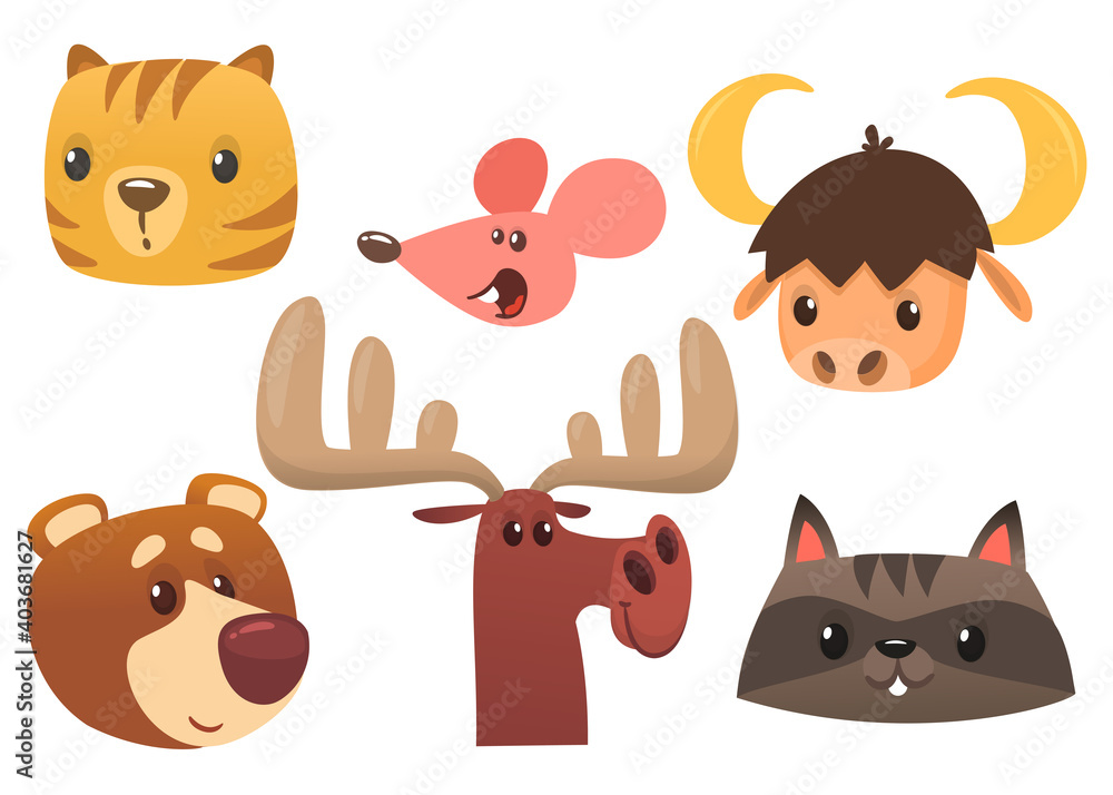 Fototapeta premium Cartoon forest animal characters set. Vector illustration